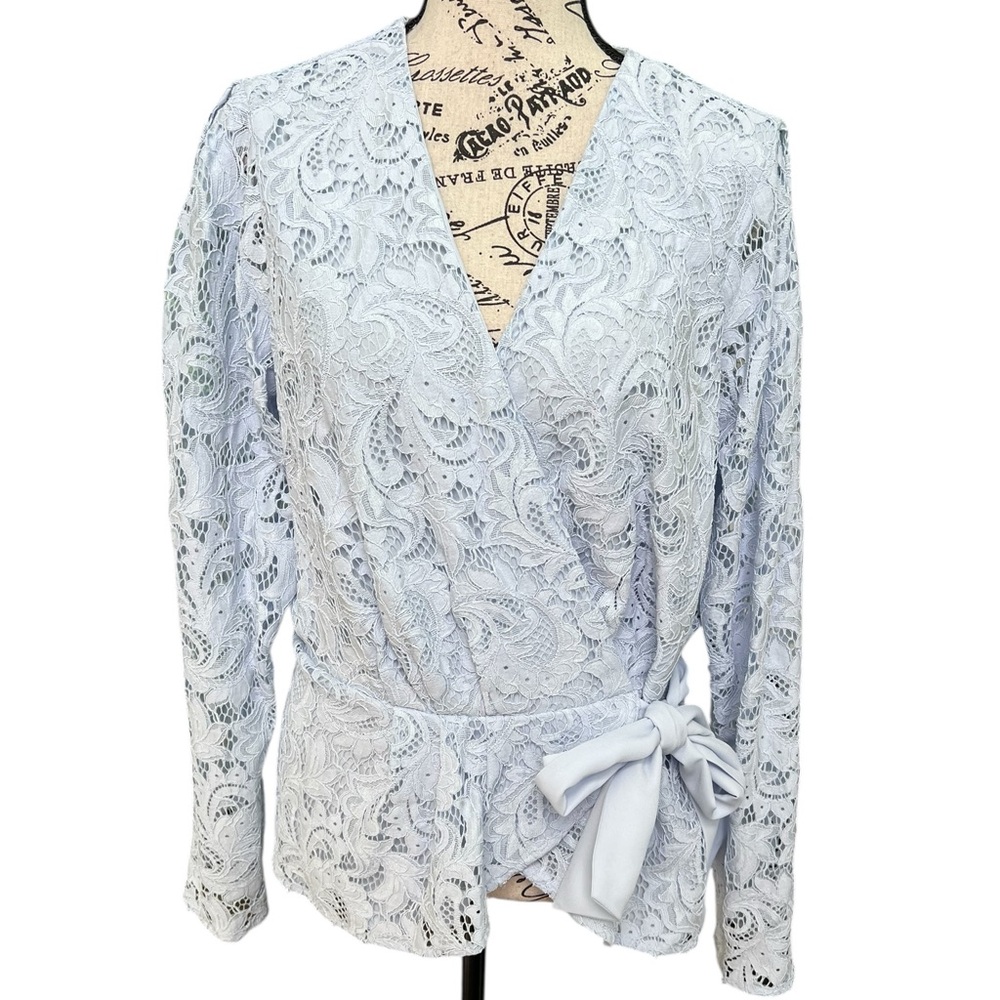 Express Light Blue Lace Wrap Blouse